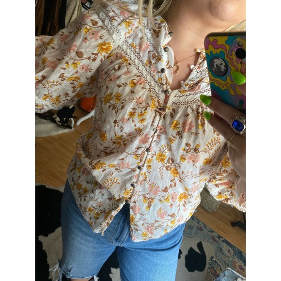 Anthropologie Harmony Lace Peasant 3/4 Sleeve Blouse Floral Size XS - Picture 2 of 4